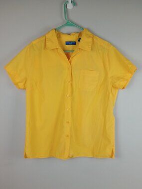 VTG Karen Scott Sport Women L Yellow Chest Pocket Short Sleeve Button Down Shirt